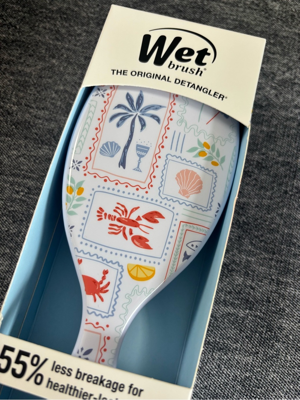 Printed Detangler Hair Brush - Pastel Blue & Coral